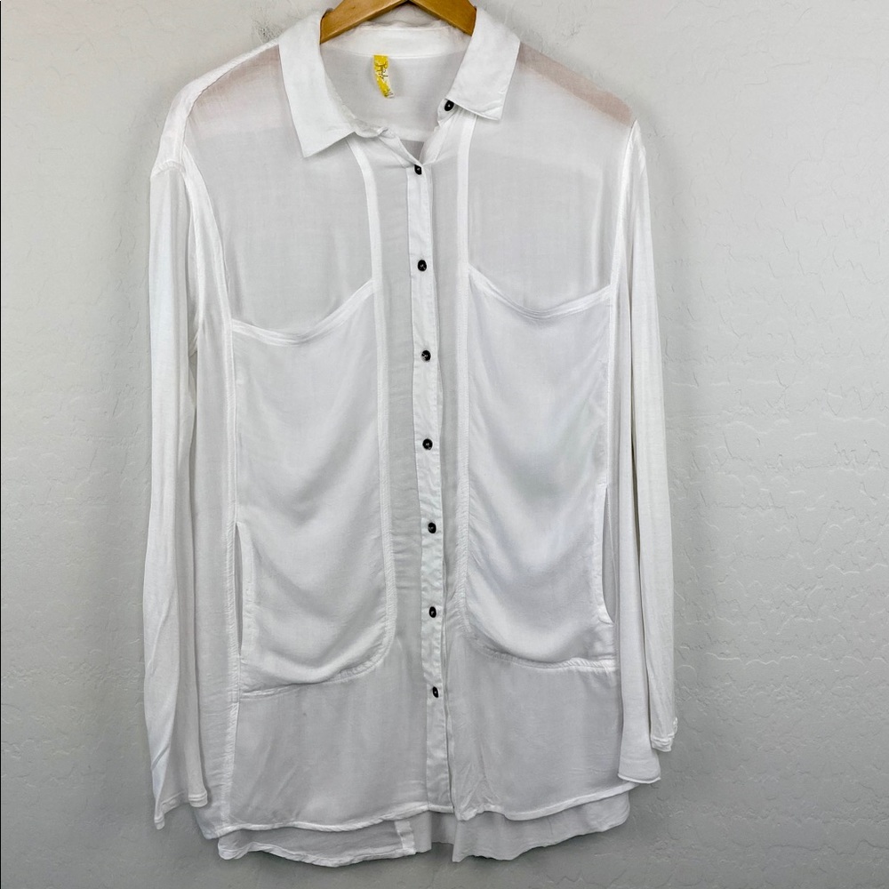 👚Free People white button down tunic top medium